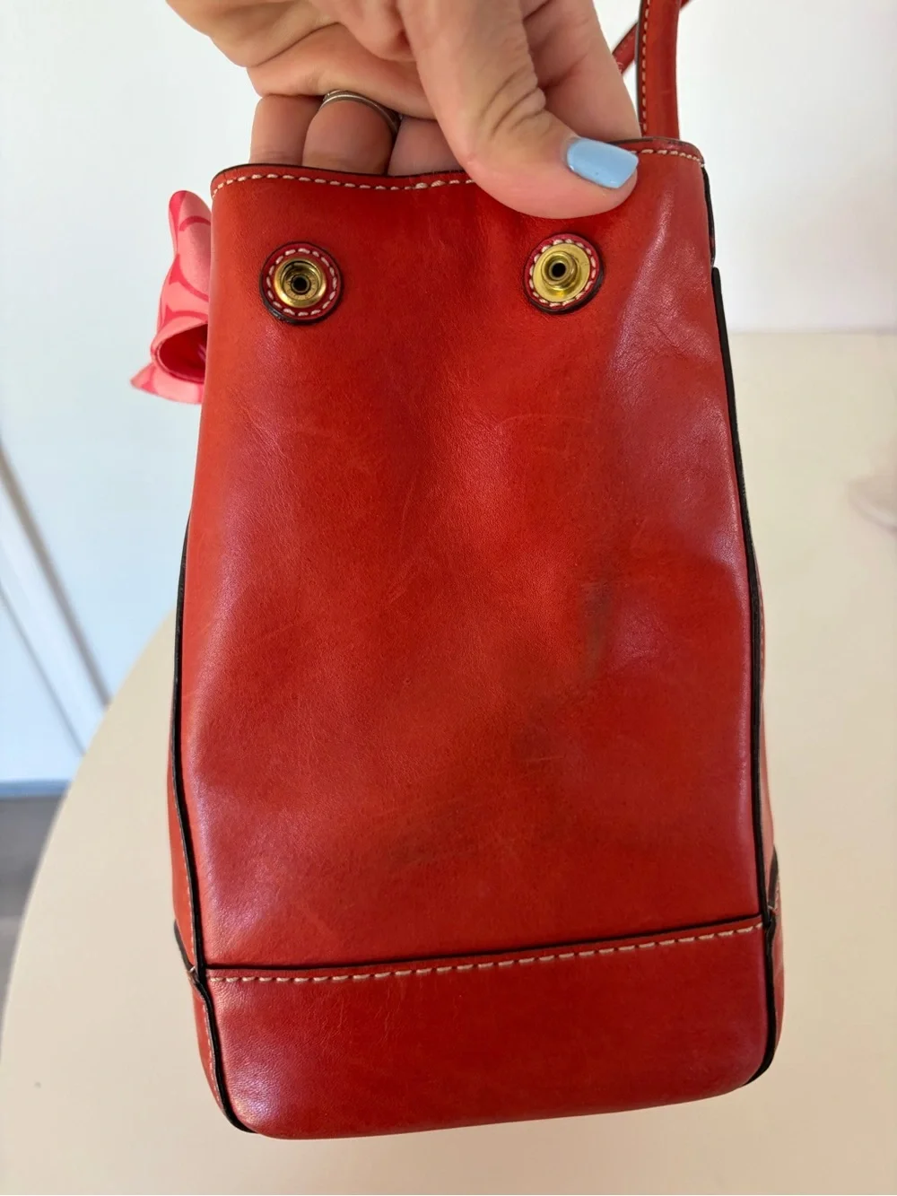 Coach Hamptons Madeline Large Leather Tote 11554 Red Orange Turnlock Scarf